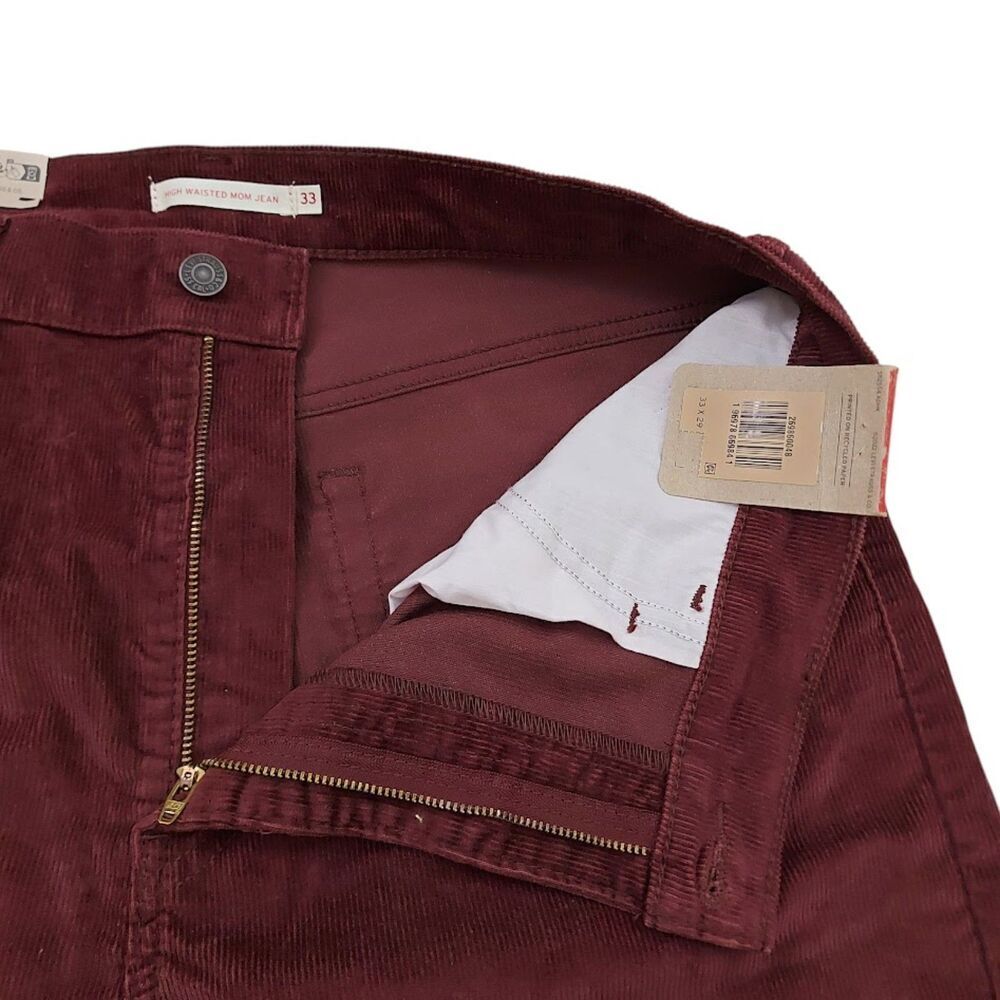 Levi's Corduroy Mom Pants Womens 33x29 Burgundy High Waisted Relaxed Fit Retro - Picture 3 of 12